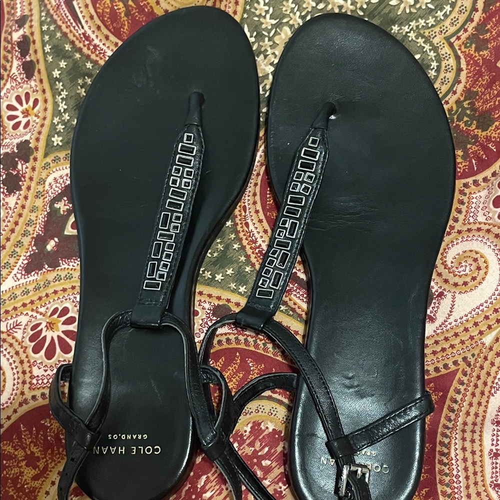 Cole Haan Black Sandals with Geometric Silver Details
